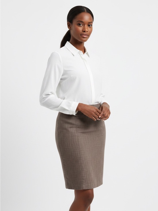 Larry Levine Dresses & Skirts - Larry Levine Stretch Above Knee Skirt Heathered Brown Button Vent Size 10